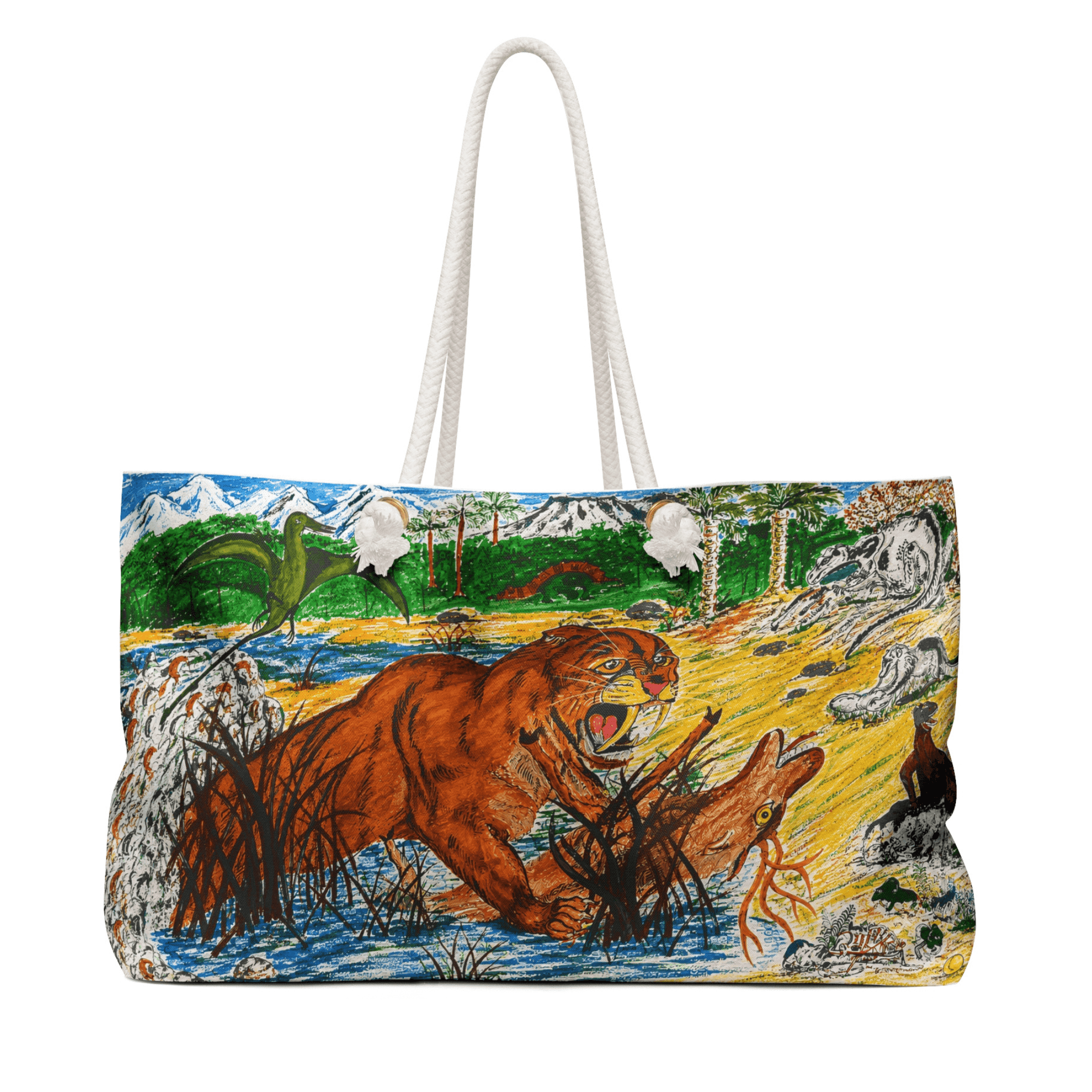 PimsArt Sabertooth Tiger Prehistoric Weekender Bag From Original Painting