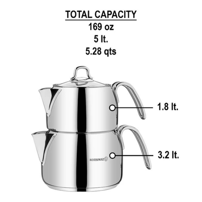 Korkmaz Perla Mega 3-Piece Stainless Steel Teapot Set