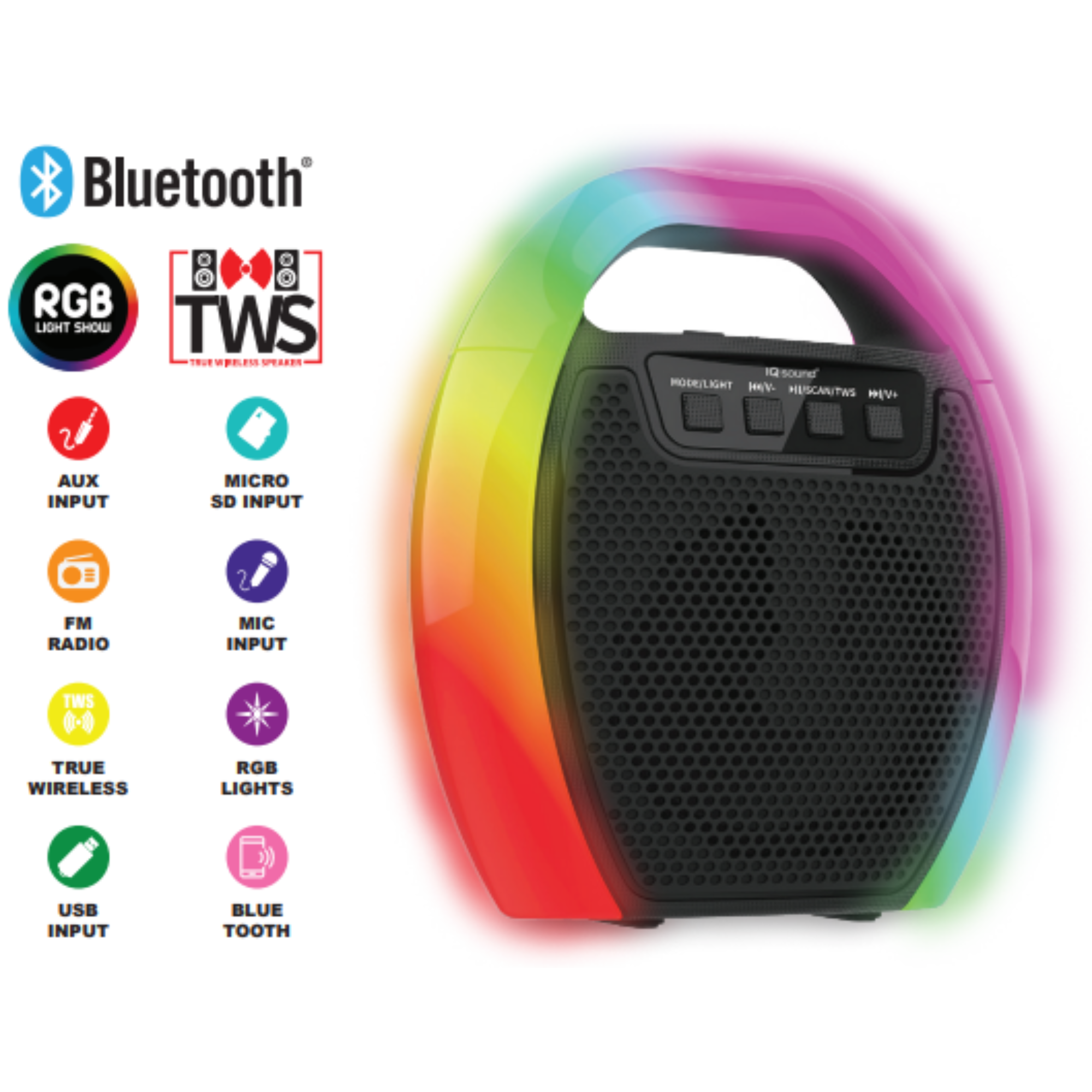 Supersonic 4" Portable Bluetooth Speaker with RGB Handle with FM Radio & TWS (IQ-2404RGB)