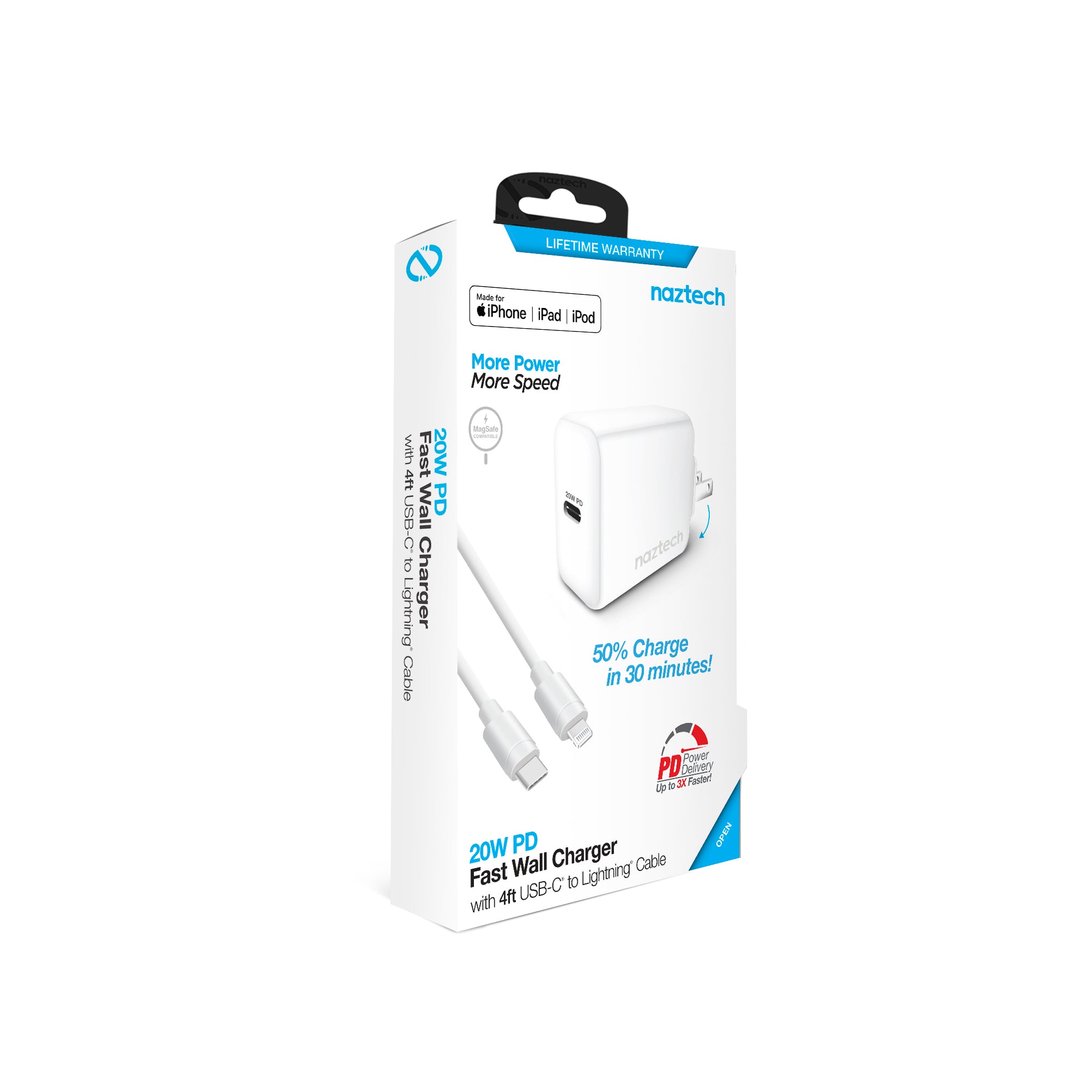 Naztech 20W PD Wall Charger + USB-C to Lightning 4ft Cable