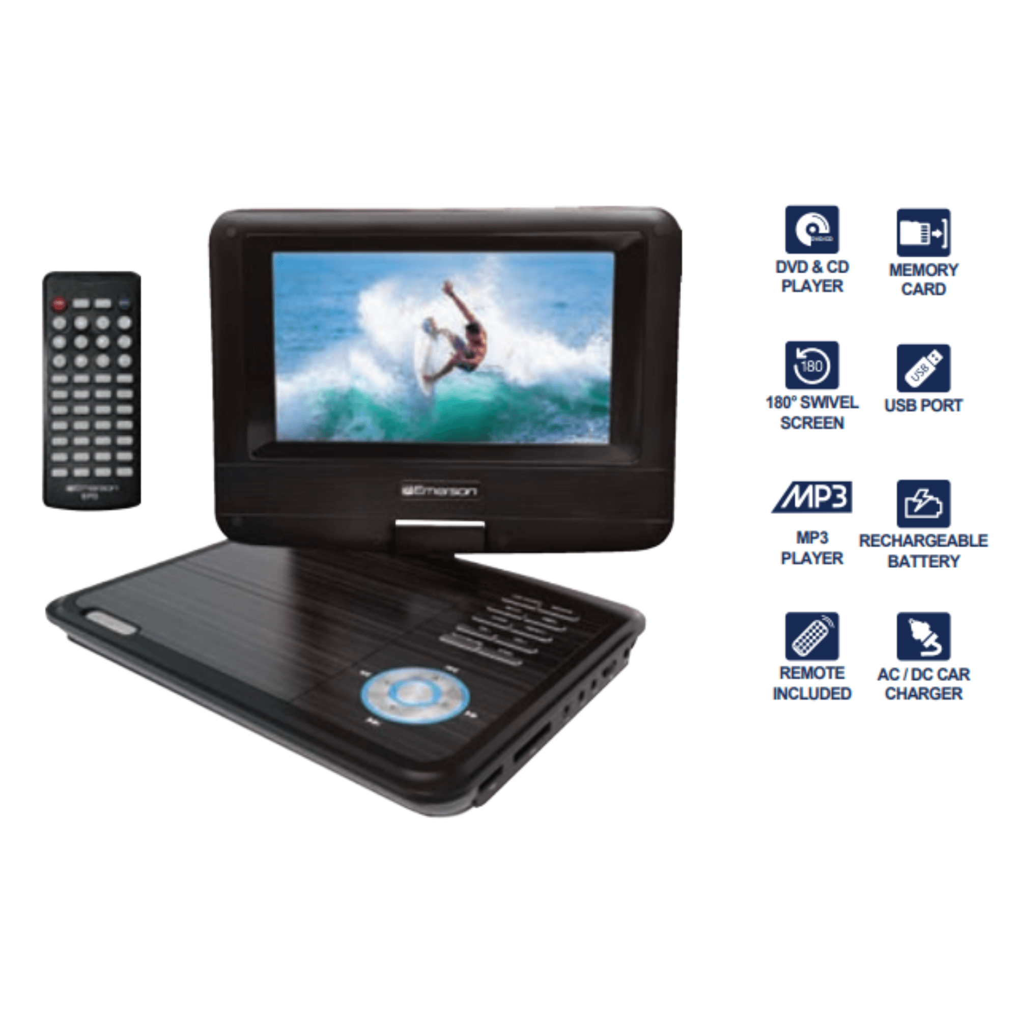 Emerson 7-Inch DVD Player with Built-in Speaker and Multiple Supported Formats