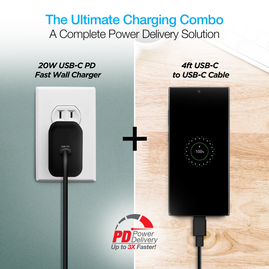 Naztech 20W PD Wall Charger + USB-C to USB-C 4ft Cbl BLK (15397-HYP)