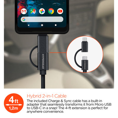 HyperGear Adaptive Dual USB Car Charger w 4ft Hybrid Cable B (14450-HYP)