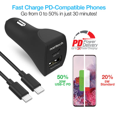 Naztech 20W USB-C PD+12W USB Car Charger (USBCABLE5-PRNT)