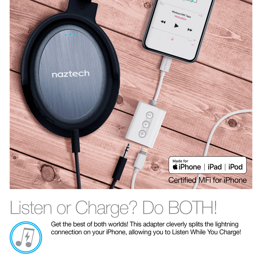 Naztech MFI Lightning to 3.5mm Audio + Charging Adapter White (14596-HYP)