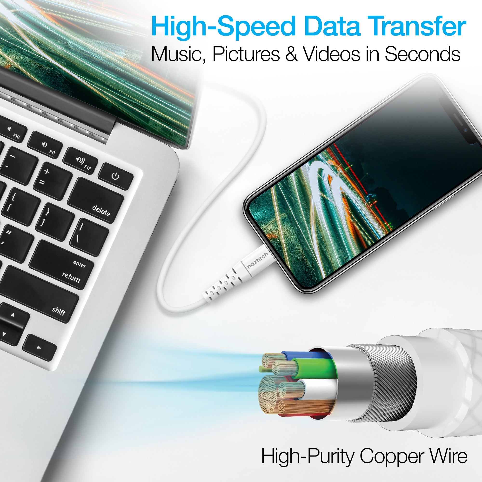 Naztech PD MFI Lightning to USB-C Cable 6ft White