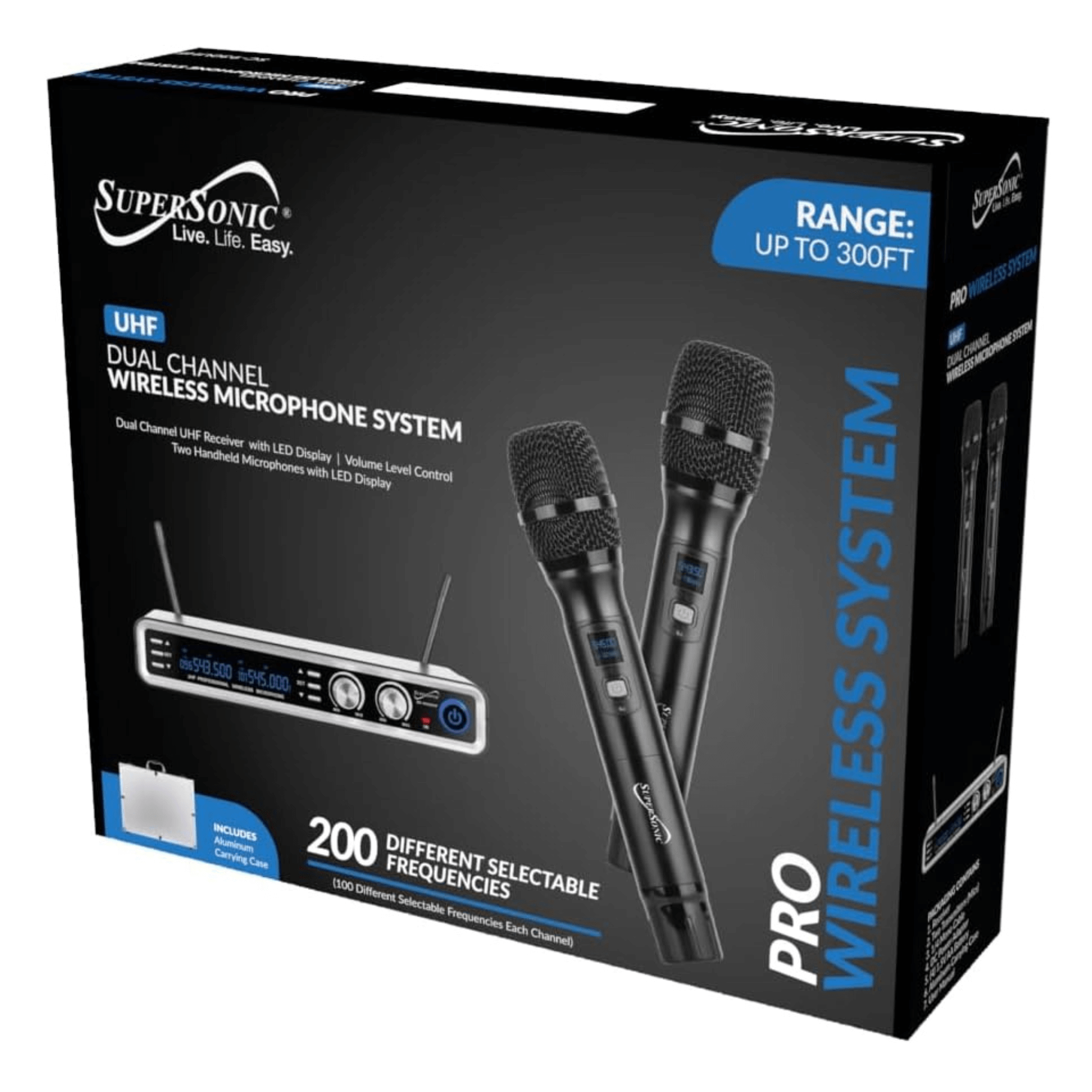 Supersonic UHF Dual Channel Selectable Frequencies Professional Wireless Microphone