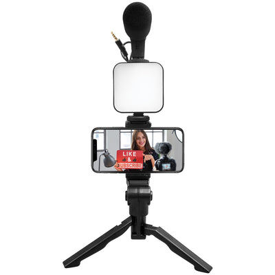 Smartphone Vlogging Kit with Grip Rig and Stereo Microphone plus LED Light (SC-2910VK)