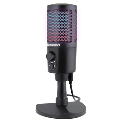 Emerson USB Gaming & Streaming Microphone with RGB Lighting with Tap-to-Mute