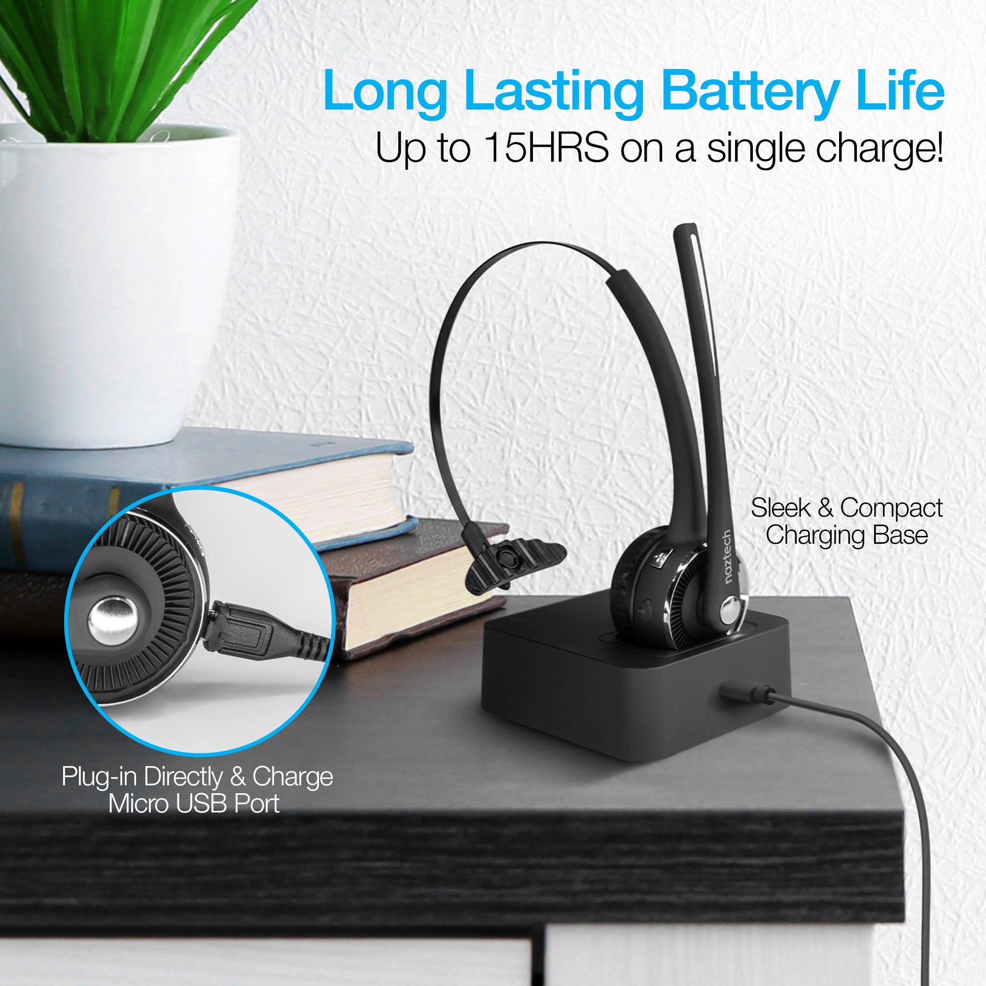 Naztech N980 BT Over-the-Head Headset w Base (15183-HYP)