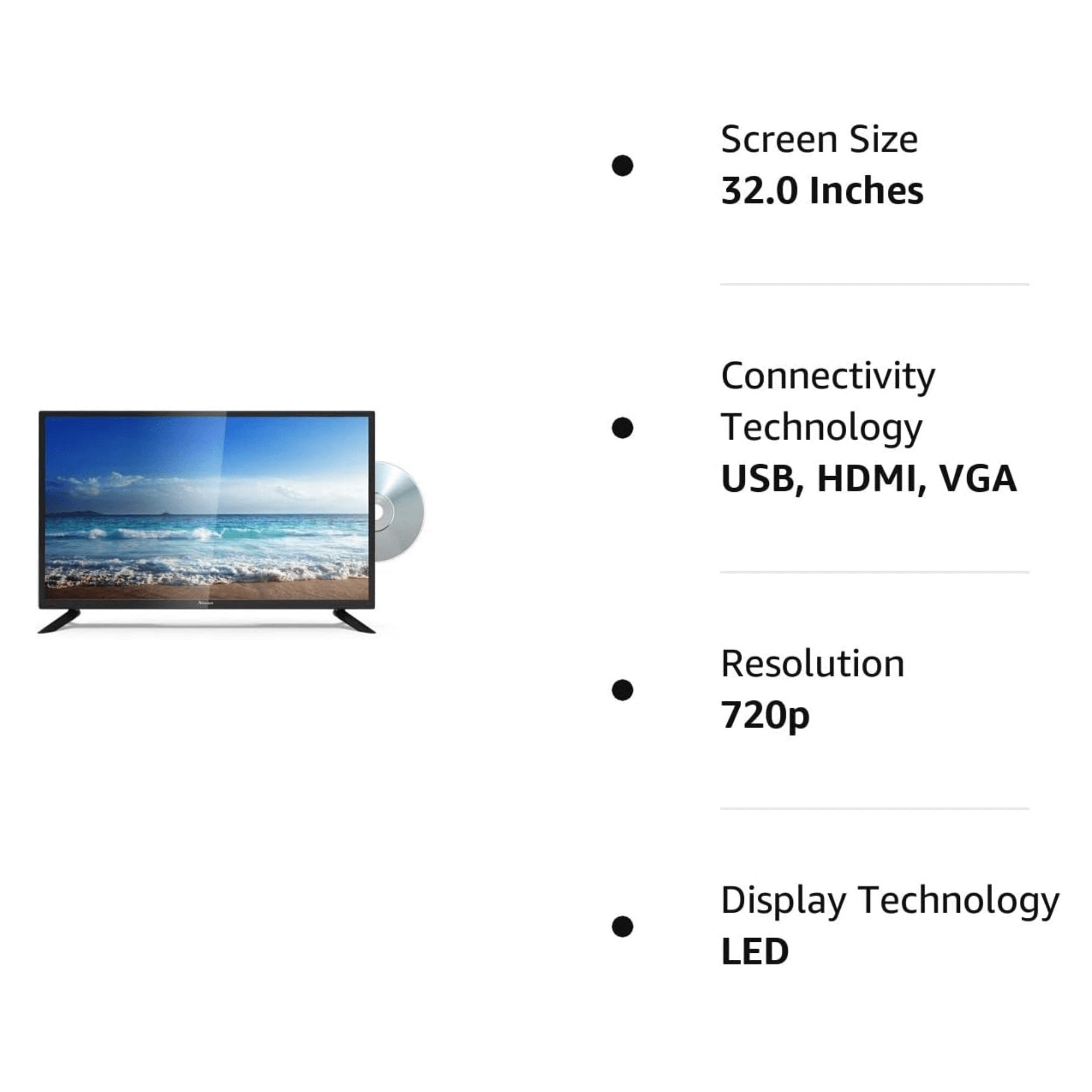Norcent 32 Inch 720P LED HD Backlight Flat TV DVD Combo with Full Range Speakers