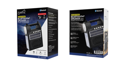 Solar Power Speaker w FM Radio, Flashlight, Lantern & Phone Stand (SC-1075ER)