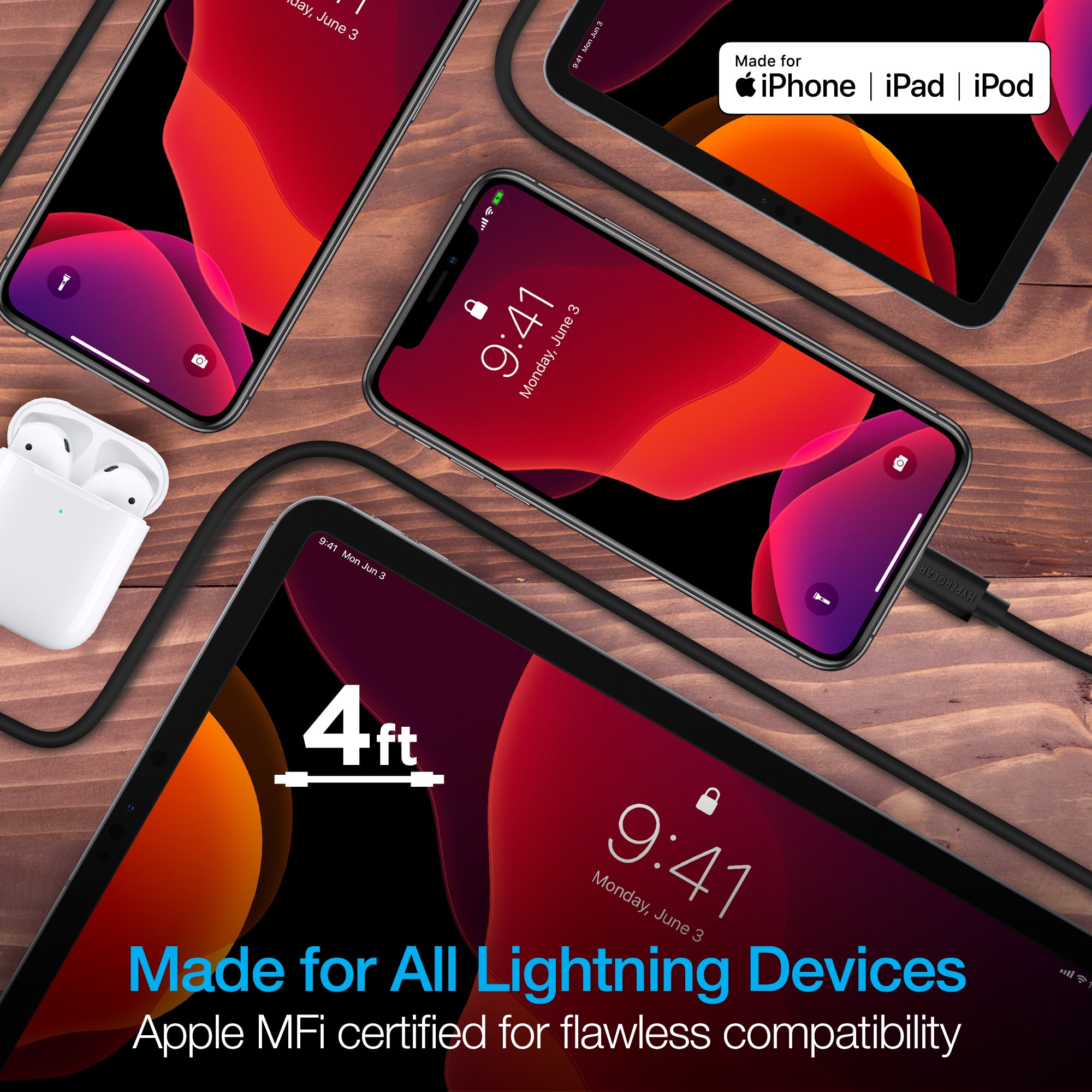 HyperGear USB to Lightning Rounded Cable 4ft