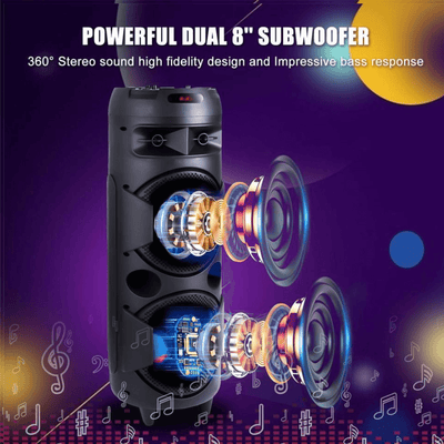 Ridgeway Dual 8" Portable Bluetooth Speaker with LED Lighting Effects and TWS