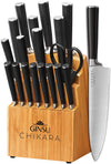 Ginsu Gourmet Chikara Series Forged 420J Japanese Stainless Steel 19-Piece Knife Set with Finished Bamboo Block