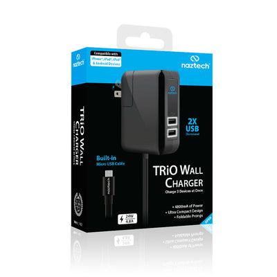 Naztech N422 Trio Micro USB 4.8A Travel Charger Black (N422W-12434-HYP)