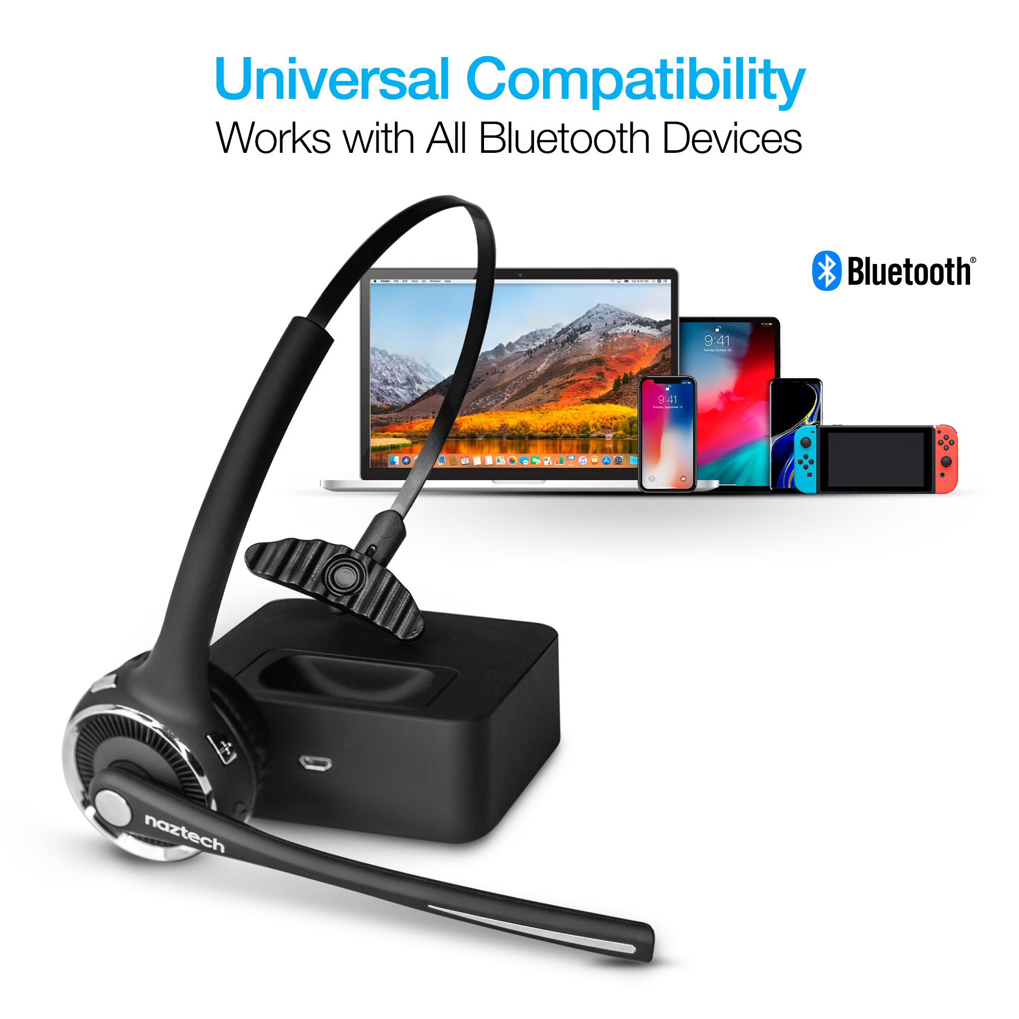 Naztech N980 BT Over-the-Head Headset w Base (15183-HYP)