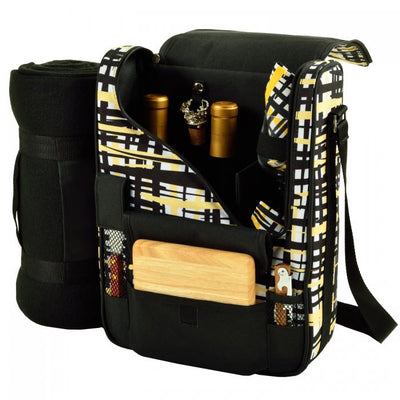 Picnic at Ascot Bordeaux Wine & Cheese Cooler Bag with Glass Wine Glasses & Blanket (535X)