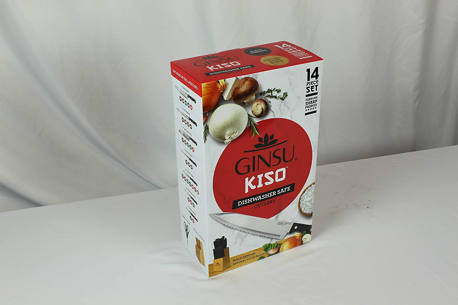 Ginsu Kiso Dishwasher Safe Red 14 Piece Set Natural Block