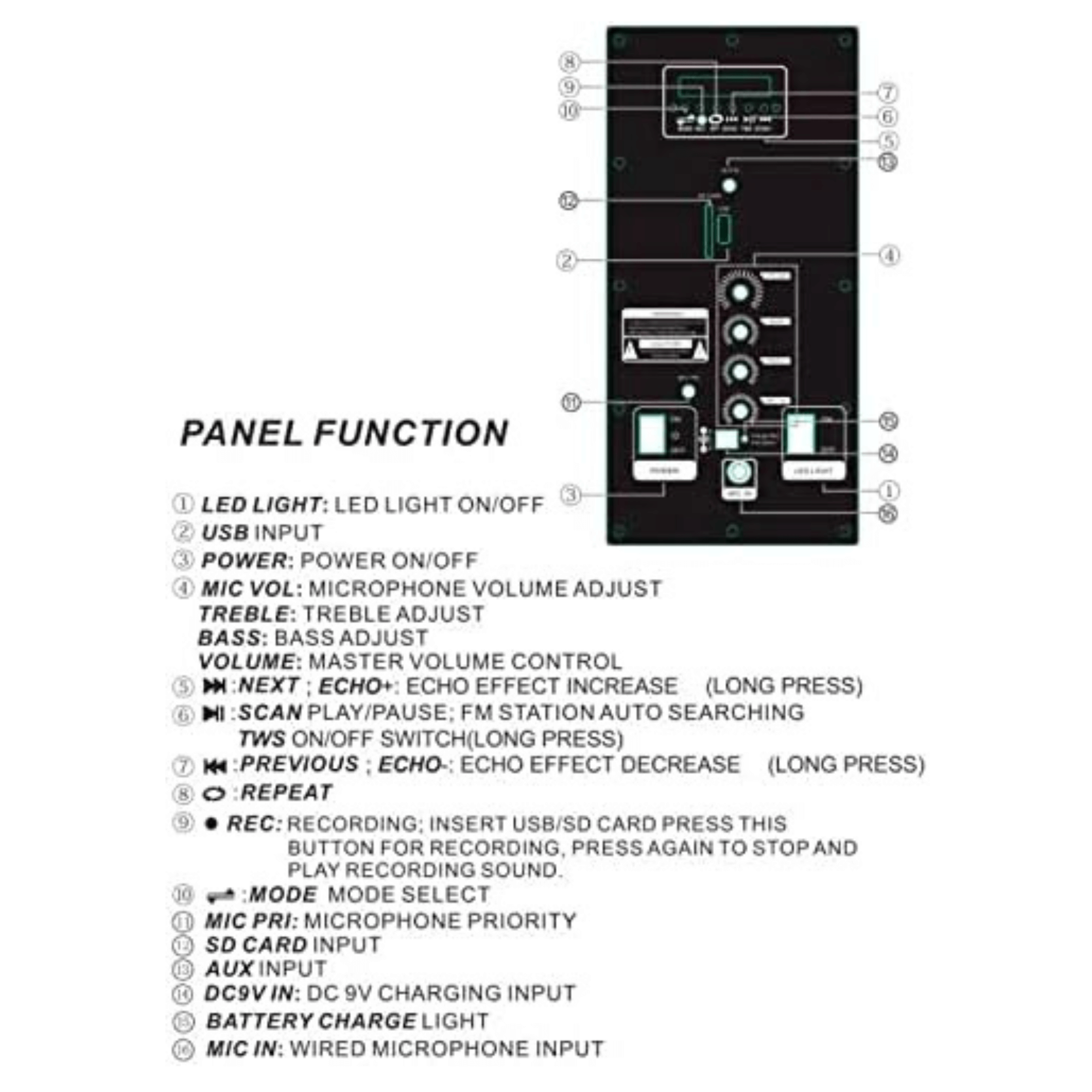 Norcent Portable Bluetooth TWS 8" Speaker System with Flashing LED Lights