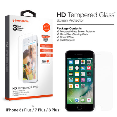 HyperGear Premium 3PK Tempered Glass iPhone 6, 6s, 7 & 8 Plus Clear (14307-HYP)