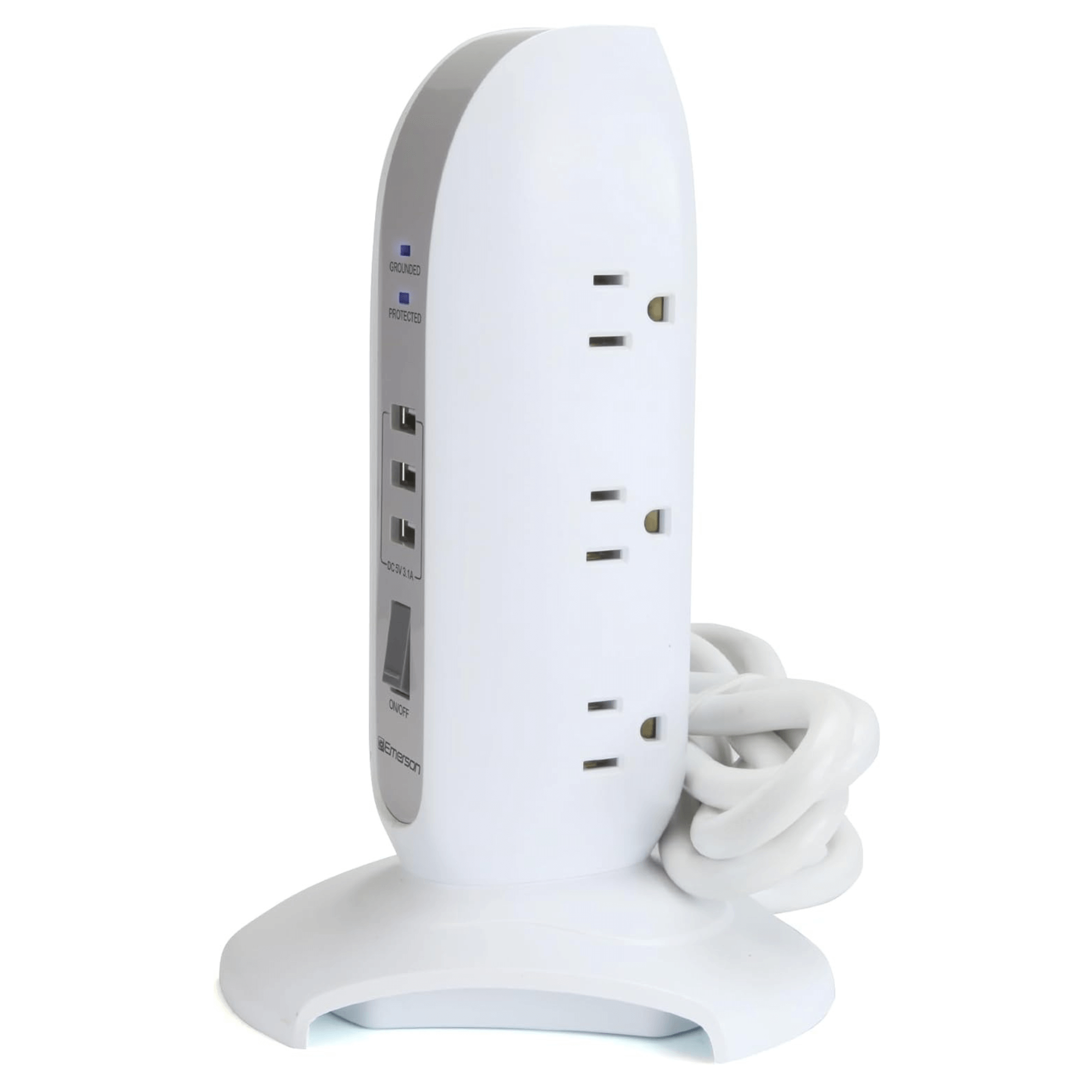 Emerson 5-Outlet + USB Charging Tower with Surge Protection and On/ Off Switch