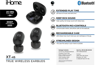 XT-45 Bluetooth Stereo Weather-Proof Earphones with Charging Case and USB Charging Cable (BE-206)