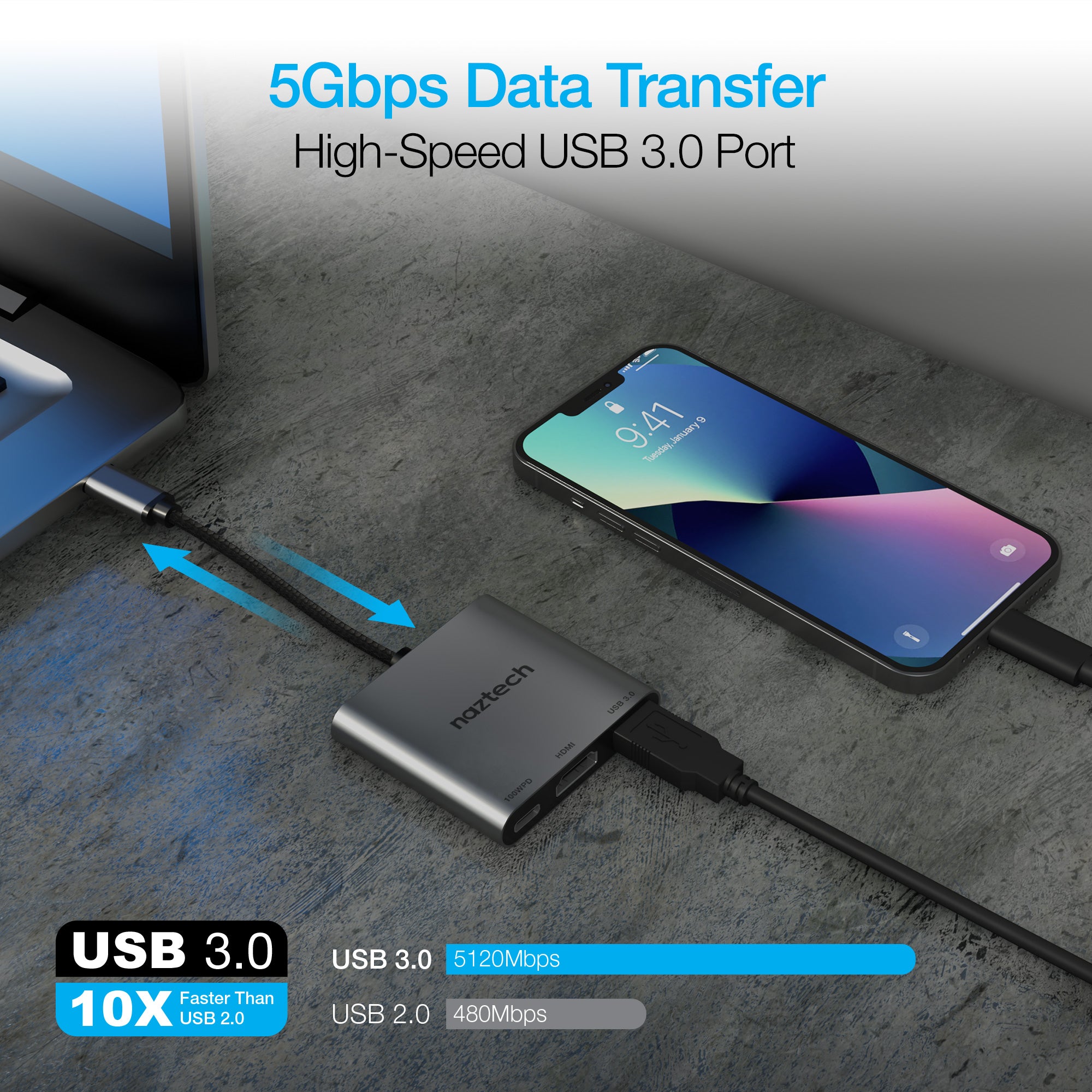 Naztech Portable MaxDrive 3100W Universal USB-C Hub