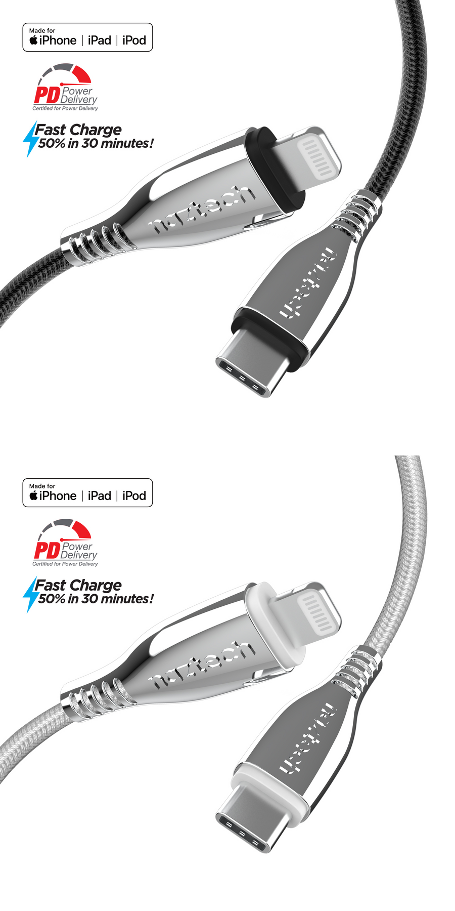 Naztech Titanium USB-C to Lightning Braided Cable 6ft