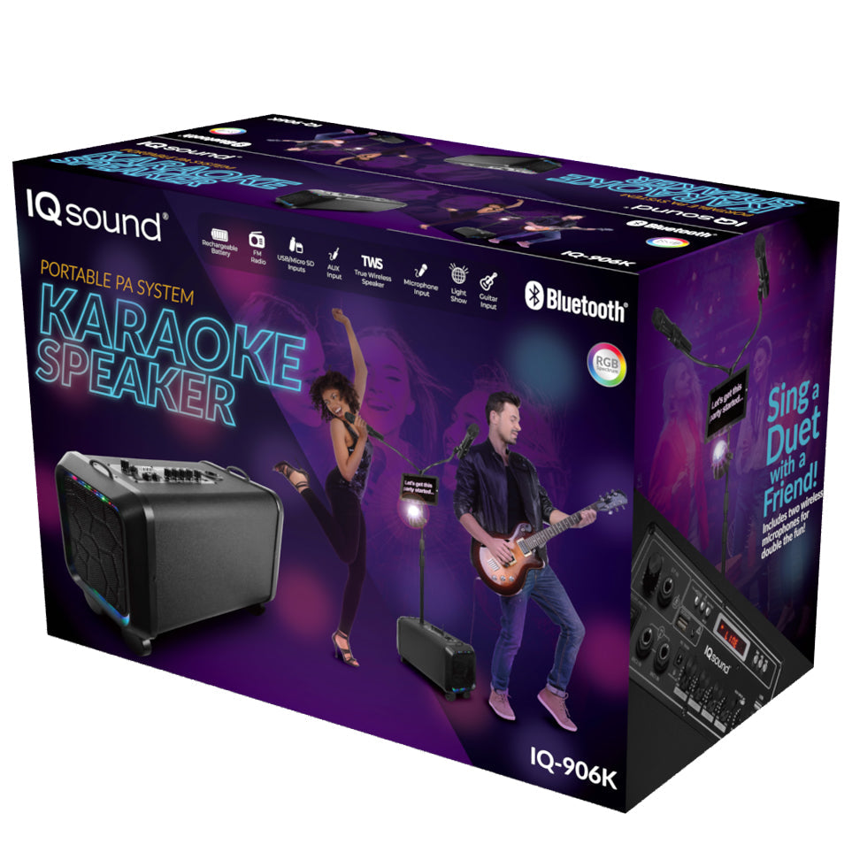 Supersonic Portable PA System Karaoke Speaker with TWS, FM Radio & LED Disco Ball (IQ-906K)