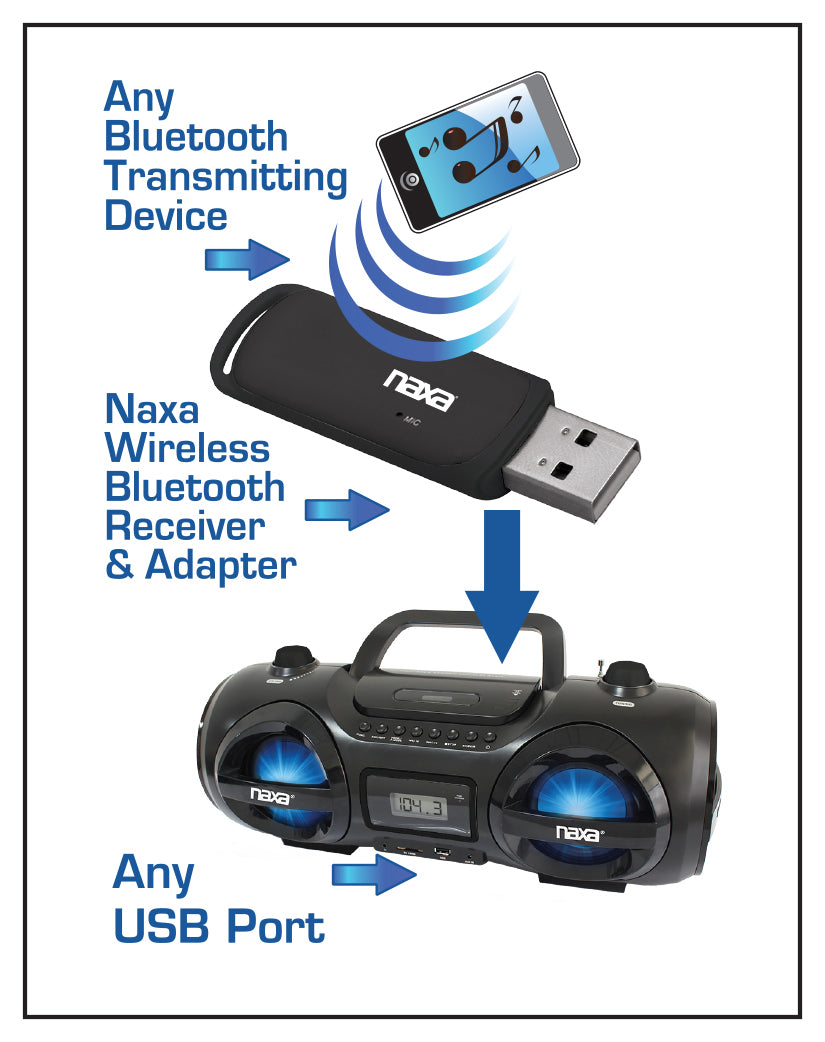 Naxa Wireless Audio Adapter with Bluetooth® for USB Connectors (NAB-4003)