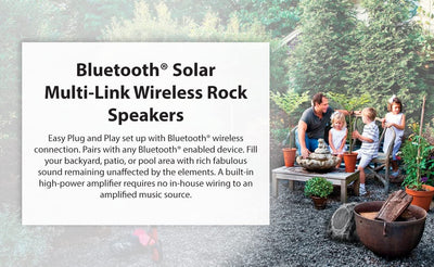 SoundPro 1-Pair Bluetooth Multi-Link Solar Rechargeable Wireless Rock Speakers