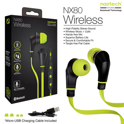 Naztech NX80w Wireless Earphones w 3 Comfy Earbud Sizes (NX80W-PRNT)