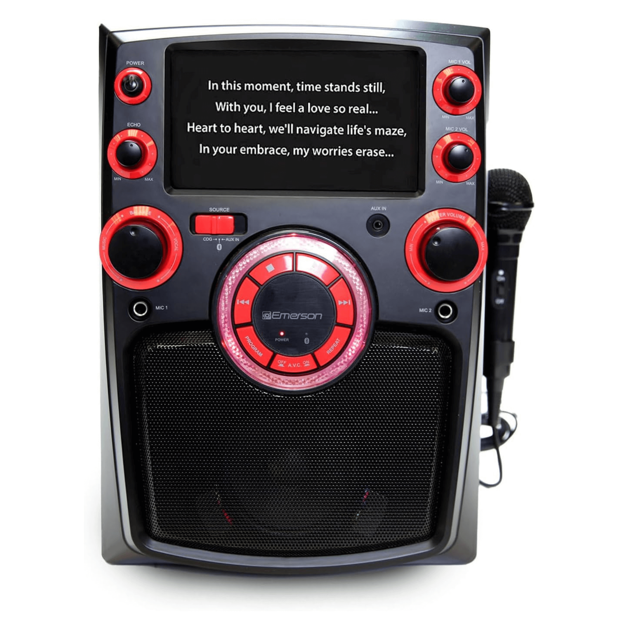 Emerson Portable Bluetooth Karaoke System with 7" LCD Display and Mic Input