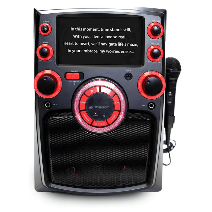 Emerson Portable Bluetooth Karaoke System with 7" LCD Display and Mic Input