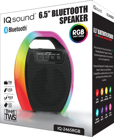 6.5" Portable Bluetooth Speaker with RGB Handle, FM Radio and TWS (IQ-2465RGB)