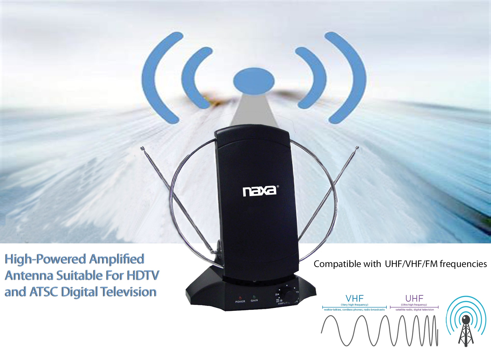 Naxa High Powered Amplified Antenna Suitable For HDTV and ATSC Digital TV (NAA-308)
