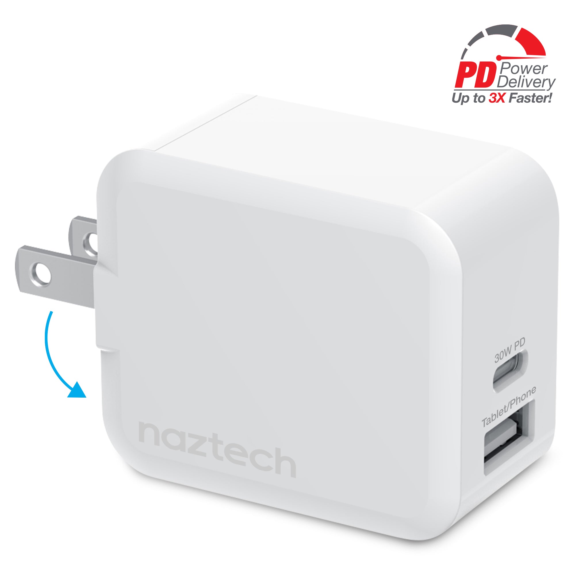 Naztech 30W USB-C PD Dual Output Fast Wall Charger