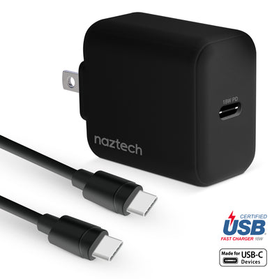Naztech 18W PD Wall charger + USB-C to USB-C 4ft Cable Blk (15146-HYP)