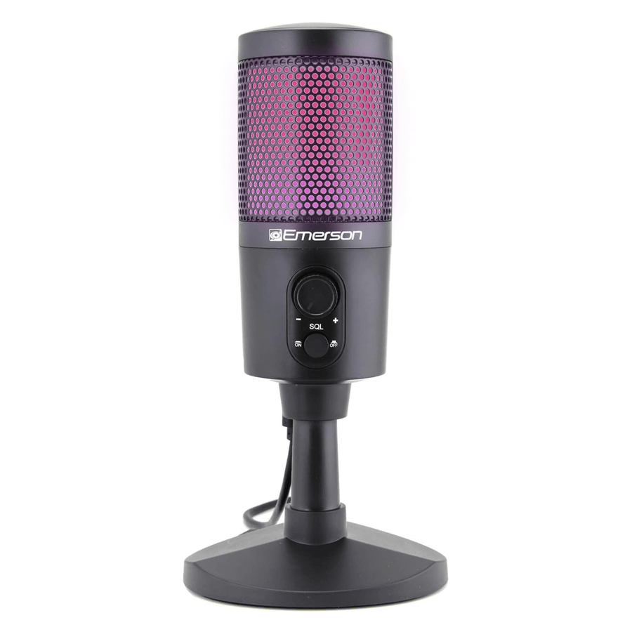 Emerson USB Gaming & Streaming Microphone with RGB Lighting with Tap-to-Mute