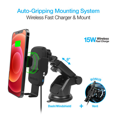 Naztech Smart Grip Wireless Charging Car Mount Black (15425-HYP)