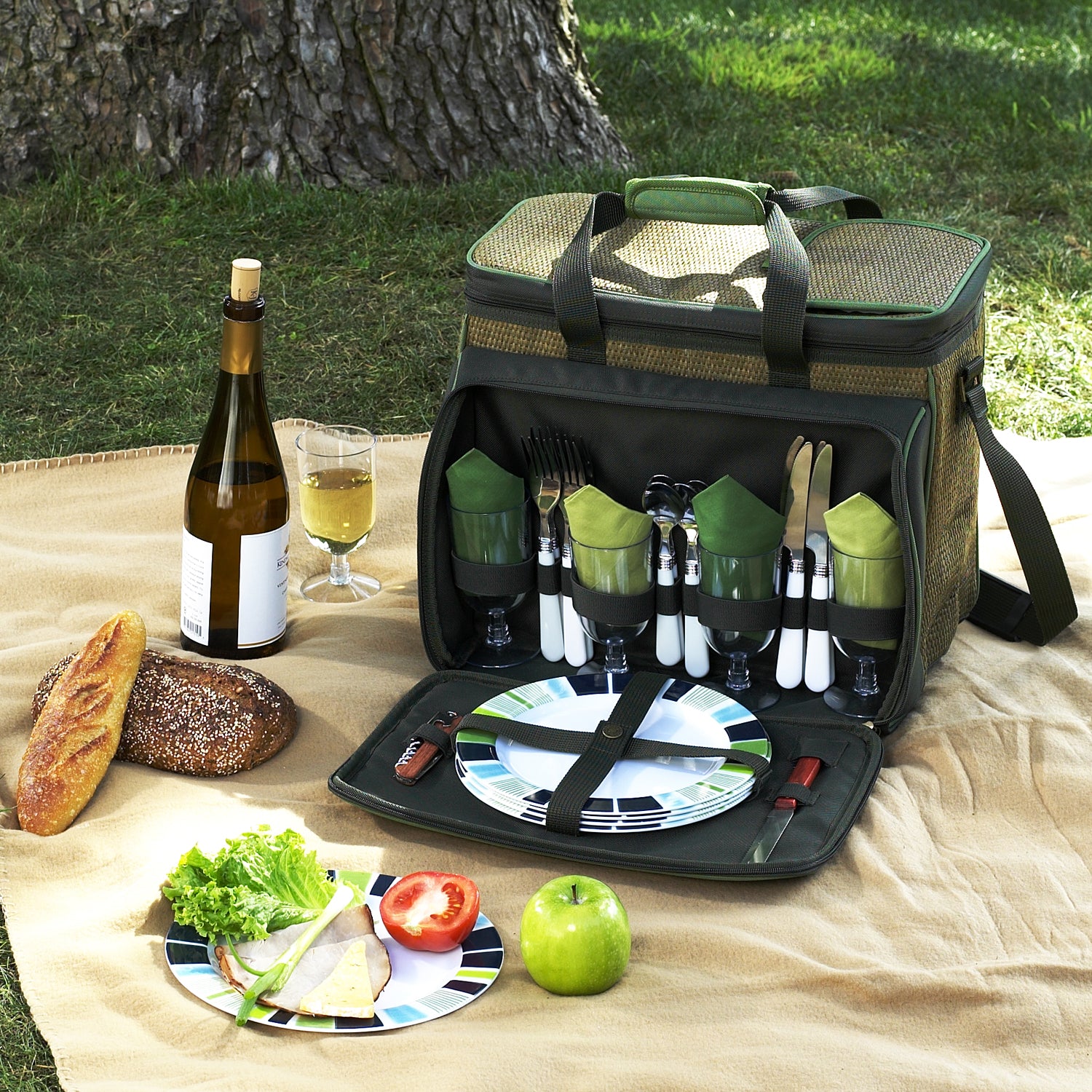 Picnic Cooler Bag with Portable Wine Snack Table-Beige – HappyPicnic