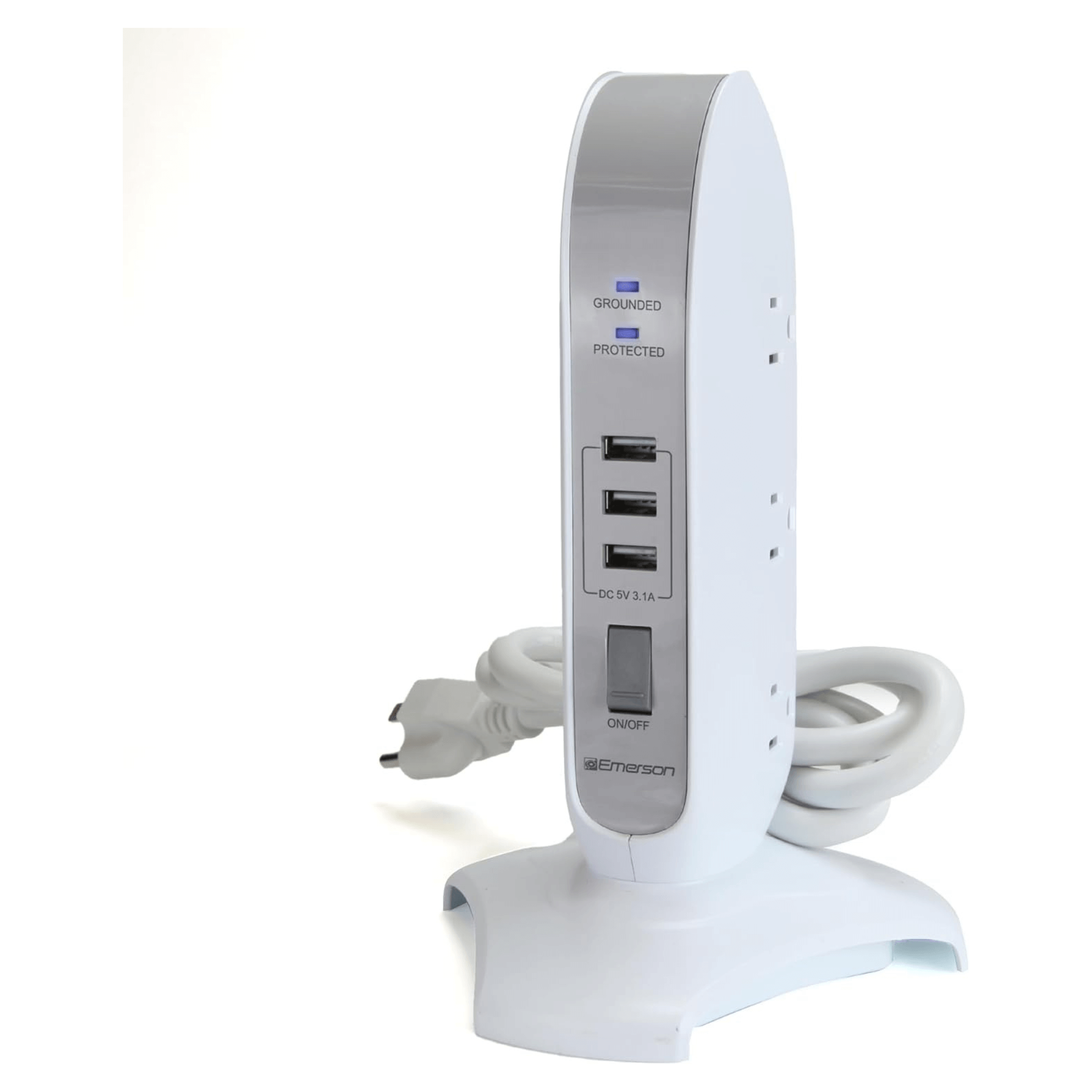 Emerson 5-Outlet + USB Charging Tower with Surge Protection and On/ Off Switch