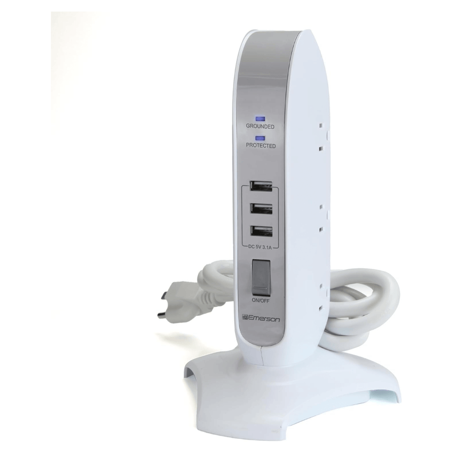 Emerson 5-Outlet + USB Charging Tower with Surge Protection and On/ Off Switch
