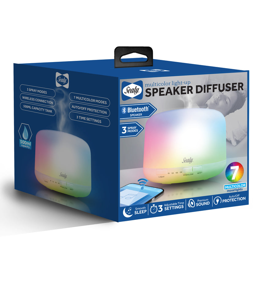Sealy Multi-Color Light-Up Diffuser w Bluetooth Speaker & Mood Lighting (HU-105)