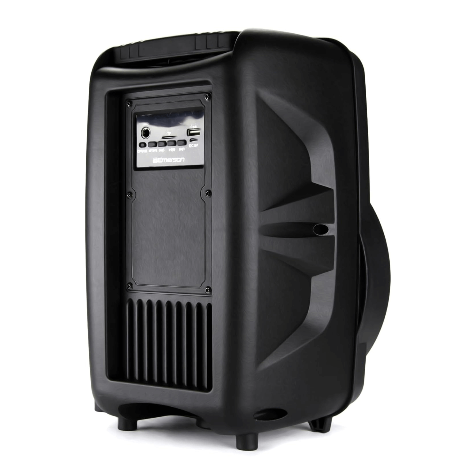 Emerson Portable 8" Bluetooth Party Speaker with FM Radio, Disco Light and Stand