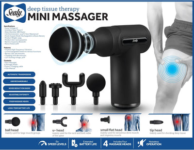 Sealy Deep Tissue Mini Percussion Massage Gun with Rechargeable Battery (MA-100)