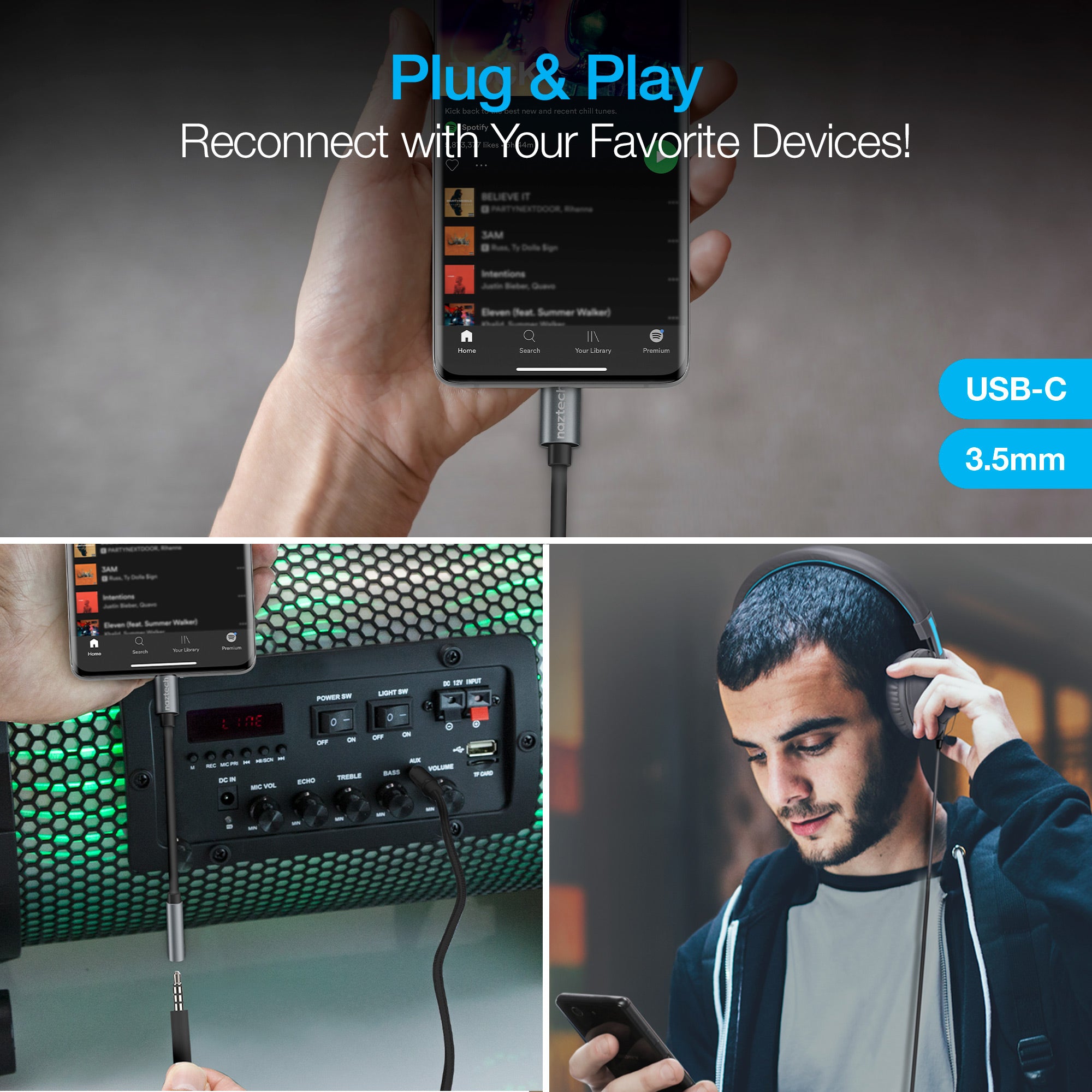 Adaptateur Audio Auxiliaire Bluetooth avec Microphone Compatible