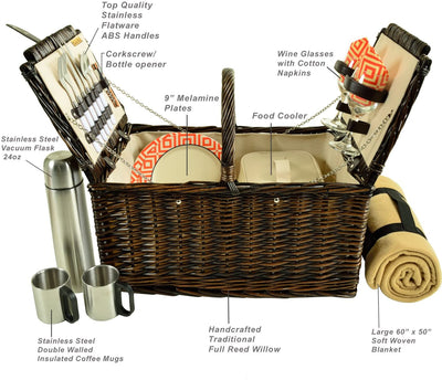 Picnic at Ascot Surrey Picnic Basket with Service for 2, Coffee Set & Blanket  (713BC)