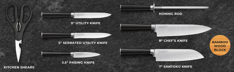 Ginsu Chikara Forged Stainless Steel 8pce Knife Set w Bamboo Block -  Jupiter Gear Home